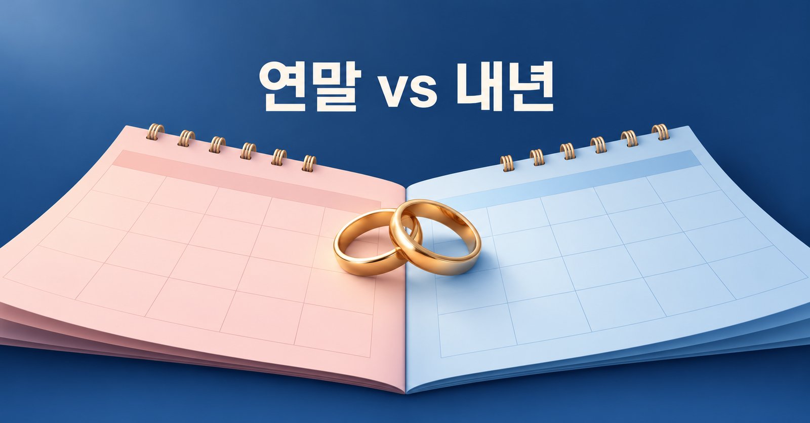 12월과 1월 달력 사이에 놓인 결혼반지로 표현한 혼인신고 시기 비교